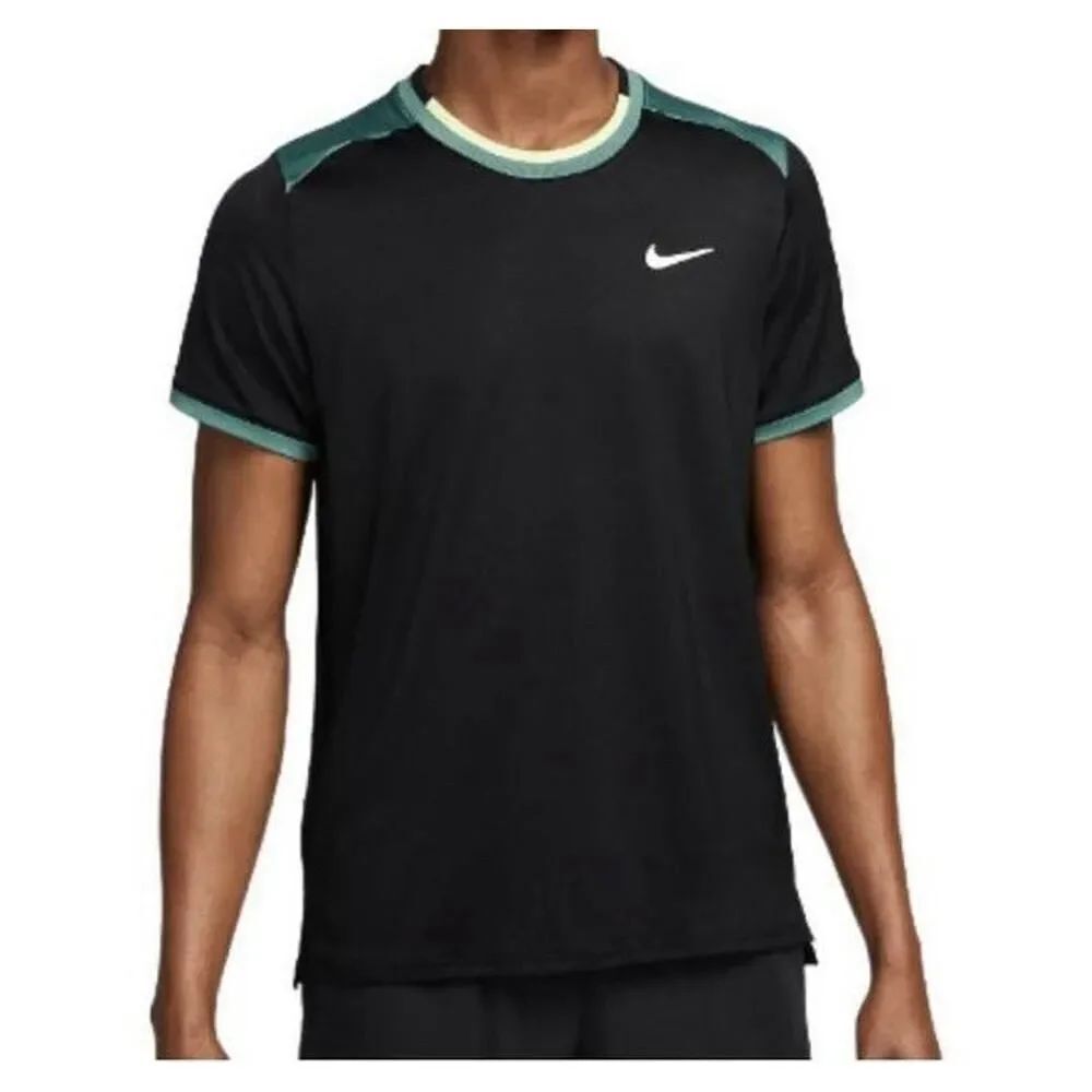 Nike Court Dri-FIT Advantage Black Green Tennis Shirt FD5320-010 Men 2XL NWT